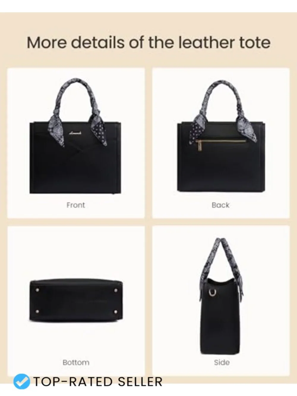 Vegan Leather Satchel Tote Purse with Scarf for Women Work Bag